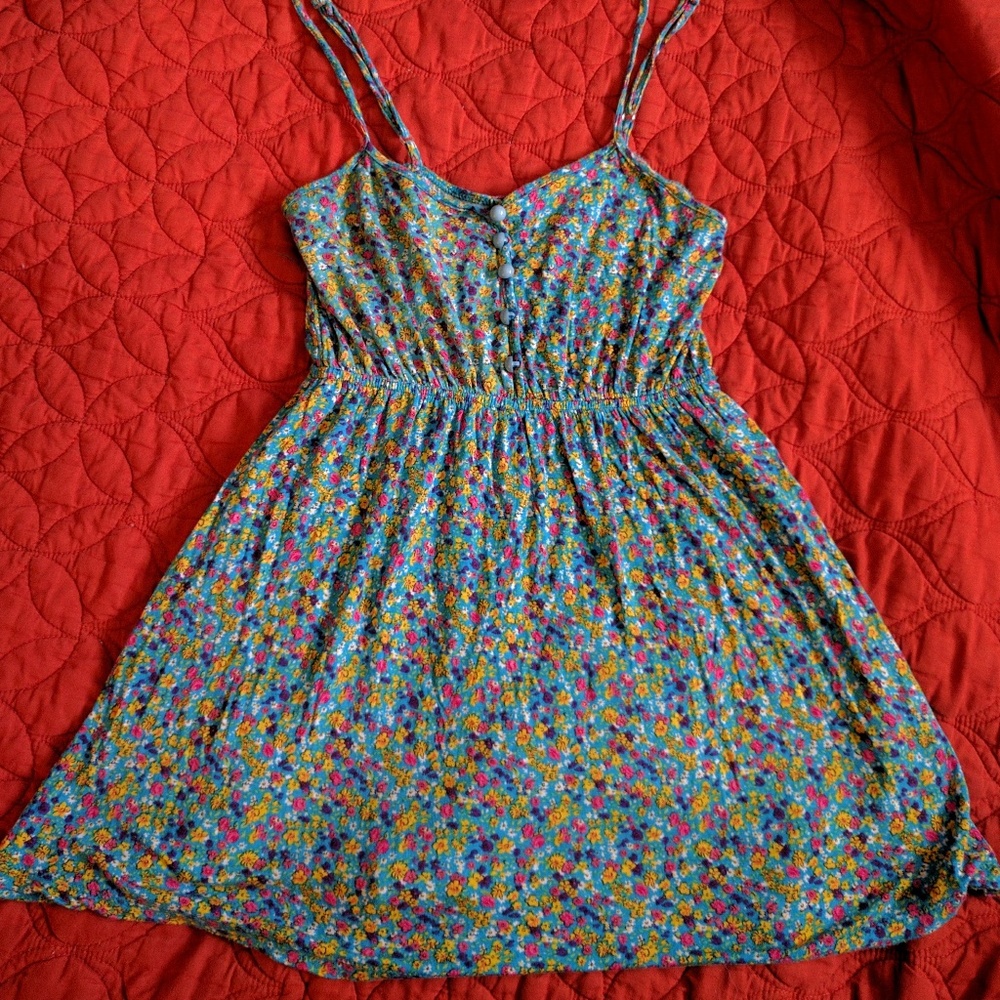 Vibrant floral long tank top/dress in EUC